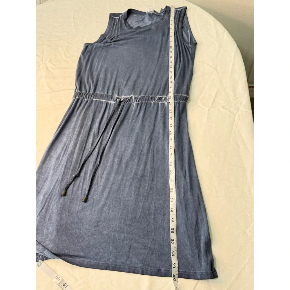 Cable & Gauge Distressed Denim Blue Midi Dress Drawstring Elastic Waist NWT Boho